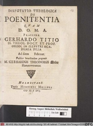 Disputatio Theologica De Poenitentia