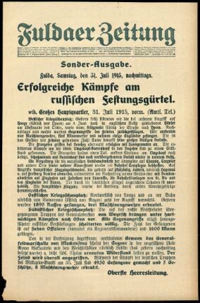Zweite Ausgabe vom Samstag, den 31. Juli 1915.