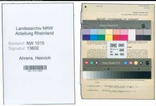 Entnazifizierung Heinrich Ahrens , geb. 17.05.1896 (Polizeimeister)