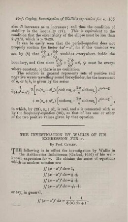 The investigation by Wallis of his expression for... .