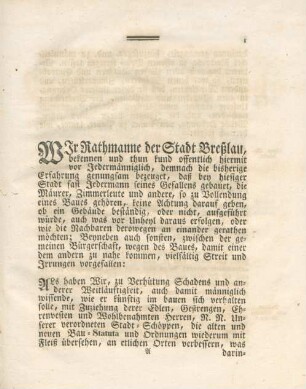 Aufs neu umgefertigte, vermehrte und verbesserte Bau-Ordnung der Stadt Breßlau publiciret im Jahr 1688.
