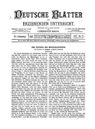 Das Problem Des Moralunterrichts : (Fortsetzung)