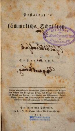 Pestalozzi's sämmtliche Schriften, 1. Lienhard und Gertrud ; 1