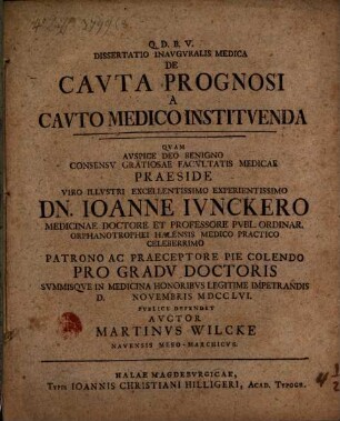 Diss. inaug. med. de cauta prognosi a cauto medico instituenda