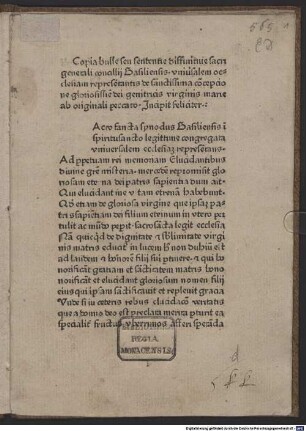 Decretum concilii Basiliensis de conceptione virginis Mariae. Basel, 1439.09.17