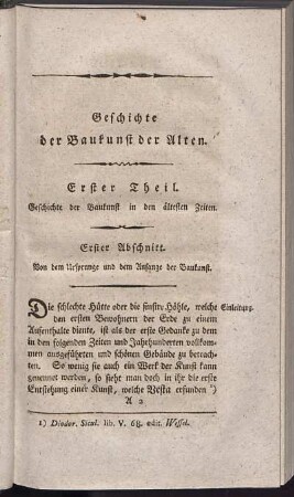 Erster Abschnitt. Von dem Ursprunge und dem Anfange der Baukunst.