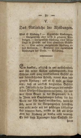 V. Das Natürliche der Ahndungen.