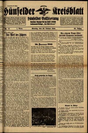 Erste Ausgabe vom Montag, den 29. Januar 1940.