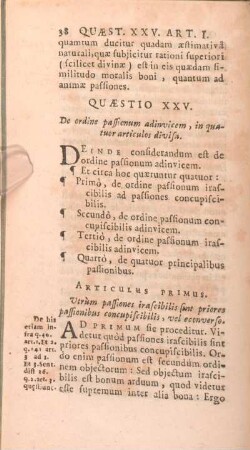 Quaestio XXV. De ordine passionum adinvicem, in quatuor articulos divisa.