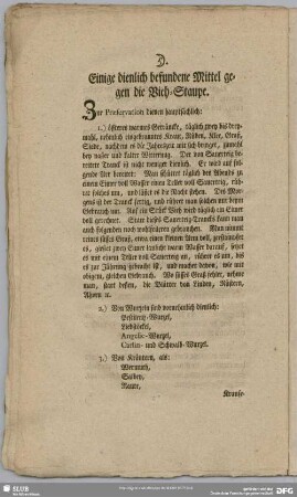Einige dienlich befundene Mittel gegen die Vieh-Staupe