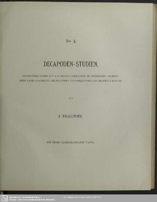 Decapoden-Studien, : insbesondere basirt auf A. B. Meyer's Sammlungen im Ostindischen Archipel, nebst einer Aufzählung der Decapoden und Stomatopoden des Dresdener Museums