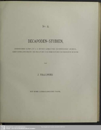 Decapoden-Studien, : insbesondere basirt auf A. B. Meyer's Sammlungen im Ostindischen Archipel, nebst einer Aufzählung der Decapoden und Stomatopoden des Dresdener Museums
