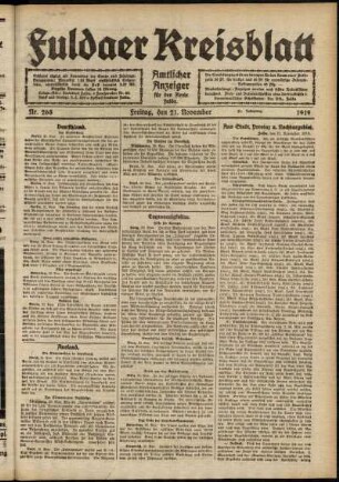 Ausgabe vom Freitag, den 21. November 1919.