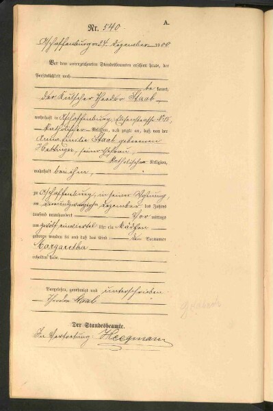 Standesamtsbuch der Stadt Aschaffenburg: Geburten 365/1900 - 184/1901