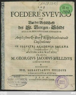 De Foedere Svevico vulgo Von der Gesellschafft des St. Georgen-Schilds