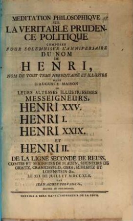 Méditation philosophique sur la véritable prudence politique