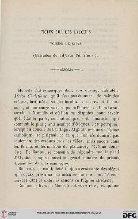 Notes sur les évêchés voisins de Cirta (extraites de l'Africa Christiana)