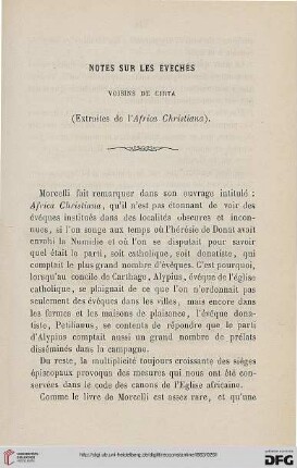Notes sur les évêchés voisins de Cirta (extraites de l'Africa Christiana)