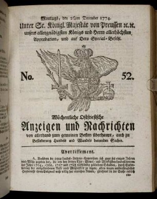 No. 52. Montags, den 26ten December 1774
