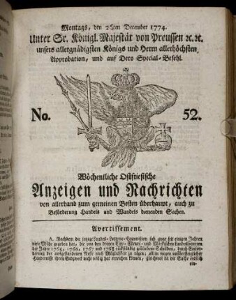 No. 52. Montags, den 26ten December 1774