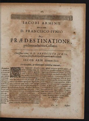 [...] De Praedestinatione per litteras habita Collatio.