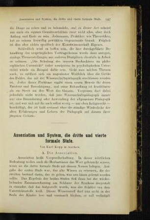 Assoziation und System, die dritte und vierte formale Stufe