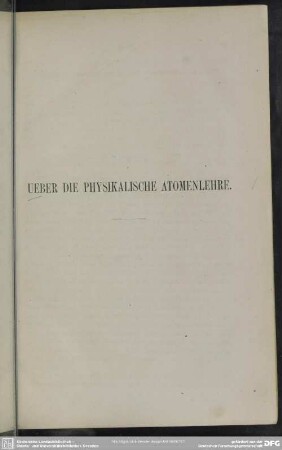 Ueber die physikalische Atomenlehre