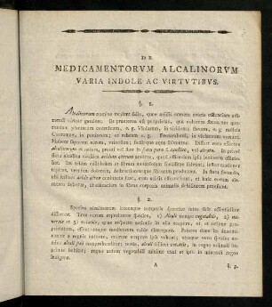 1-28, De Medicamentorvm Alcalinorvm Varia Indole Ac Virtvtibvs.