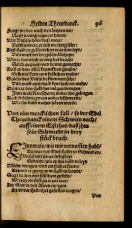 Von eim mercklichen fall/ so der Edel Theurdanck einem Schwein nach/ auff einem Eiß thet/ ...