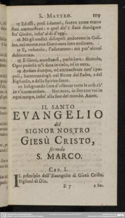 Il Santo Evangelio del Signor Nostro Giesù Cristo, secondo S. Marco