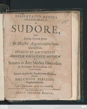 Dissertatio Medica Inauguralis De Sudore