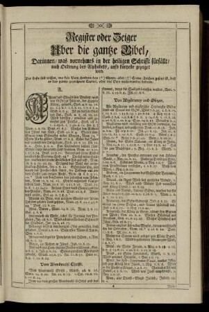 Register oder Zeiger Uber die ganze Bibel, Darinnen, was vornehmes in der heiligen Schrifft fürfällt / nach Ordnung des Alphabets, auffs kürzeste gezeiget wird.