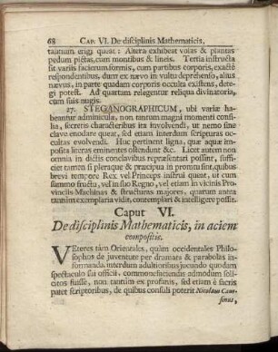 Caput VI. De disciplinis Mathematicis, in aciem compositis.