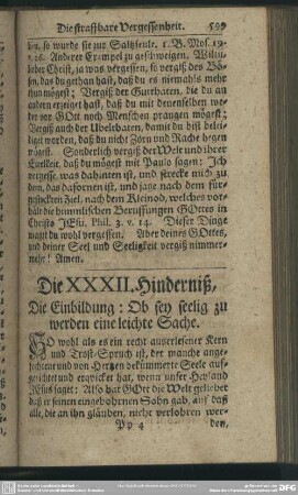 Die XXXII. Hinderniß. Die Einbildung: Ob sey seelig zu werden eine leichte Sache