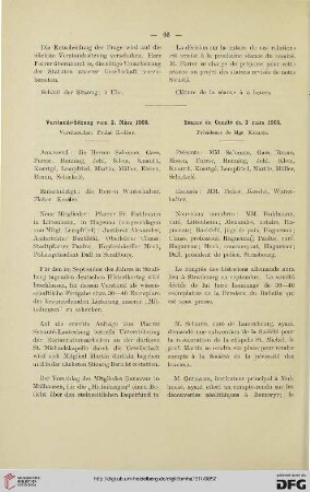 Vorstands- Sitzung vom 3. März 1909 / Séance du Comité du 3 mars 1909