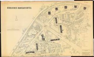 Hansaviertel Grünflächen südliches Hansaviertel. Interbau Berlin 1957: Lageplan Gesamtplanung 1:500