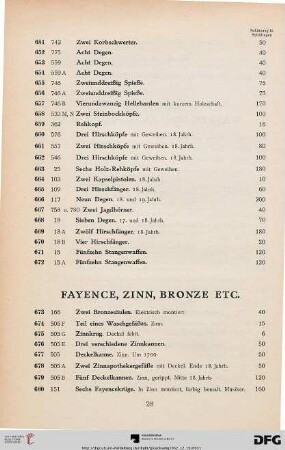 Fayence, Zinn, Bronze (Nr. 673-691)
