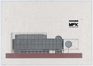Wettbewerb Museum für Moderne Kunst (nicht realisiert) – Südansicht. Frankfurt am Main, Domstraße 10-12, Braubachstraße 8, Berliner Straße