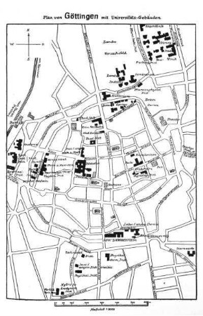 Plan von Göttingen mit Universitäts-Gebäuden.