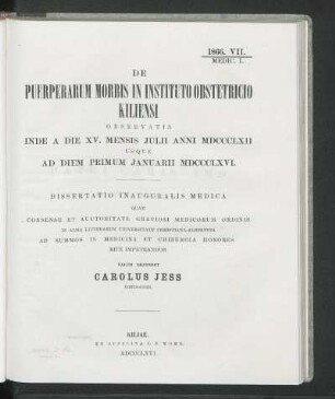 De Puerperarum Morbis In Instituto Obstetricio Kiliensi