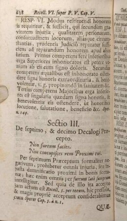 Sectio III. De septimo, & decimo Decalogi Praecepto.
