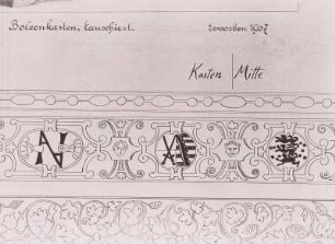 Nachzeichnung der Ornamentik eines Bolzenkastens