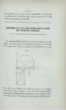 Construire les axes d'une ellipse dont on donne deux diamètres conjugués.