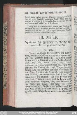 III. Absatz. Syntaxis der Zahlwörter, welche numeri collectivi genennet werden.