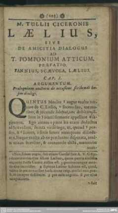 M. Tullii Ciceronis Laelius, Sive De Amicitia Dialogus Ad T. Pomponium Atticum