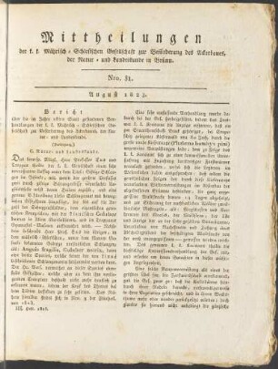 Mittheilungen. Nro. 31. August 1823.