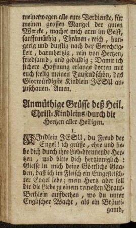 Anmüthige Grüsse deß Heil. Christ-Kindleins durch die Hertzen aller Heiligen. - Acht Seeligkeiten bey dem Heiligen Christ-Kindel.