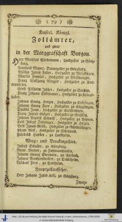 Kaiserl. Königl. Zollämter, und zwar in der Margraffschaft Burgau.