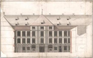 Pedetti, Peter Moritz (Maurizio); Eichstätt; Residenz (Codex Aureatinus) - Hoffassade Westflügel (Aufriss m. Schnitt)