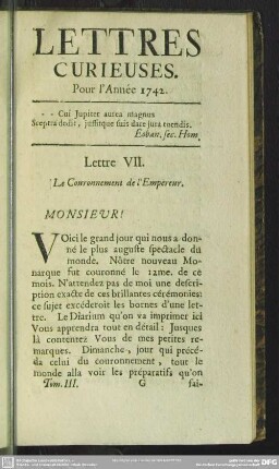 Lettres VII. Le Couronnement de l' Empereur